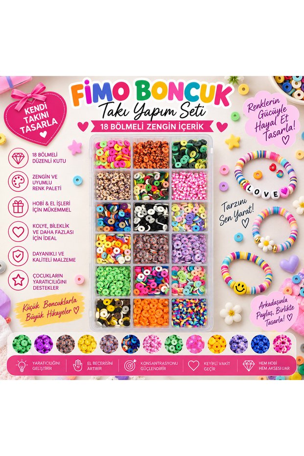 Polymer Clay Fimo Figure Bead Jewelry Making Set in a Box with 18 Compartments