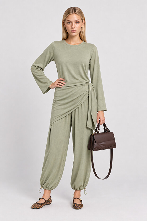 Beli Shawl Modal Blouse Trousers Set Lby0073 Green