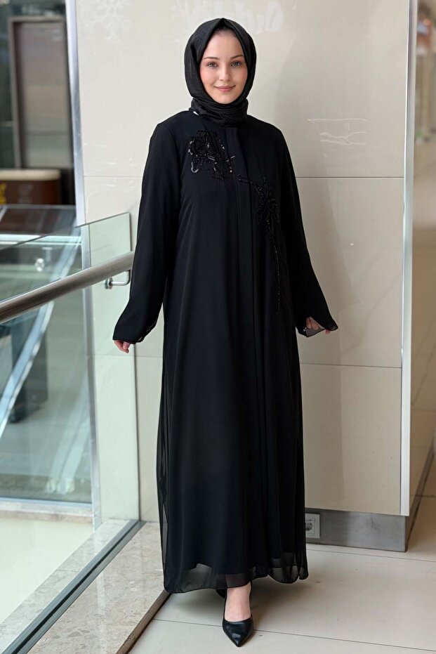 Floral Sequin Embroidered Chiffon Robe