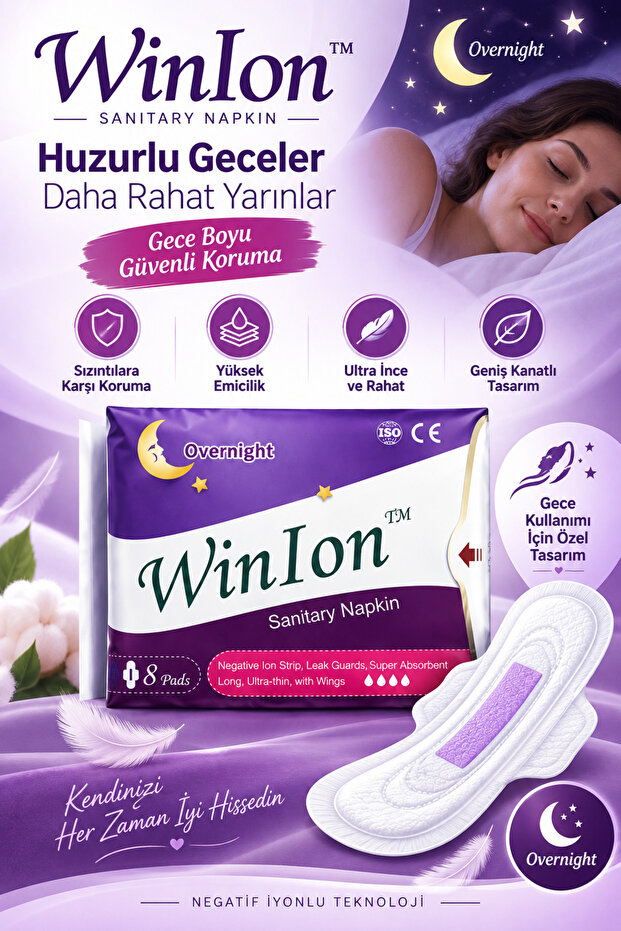 Wide Winged Negative Ion Anion Pad Nighttime Sanitary Pad Purple