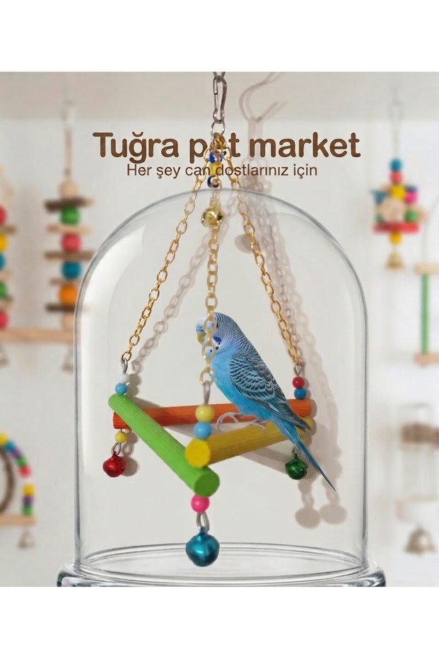Triangle Wooden Colorful Perch Budgie Swing Toy And Swing