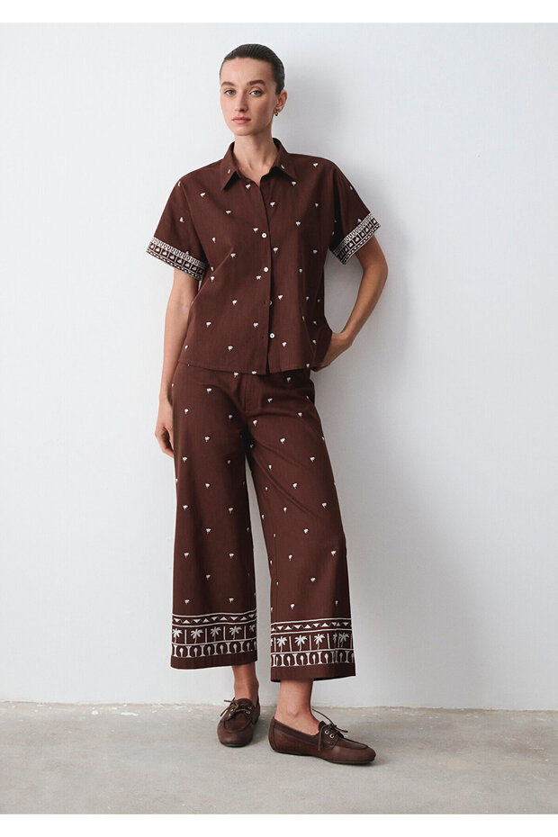 Ethnic Printed Brown Trousers 1011188-91493