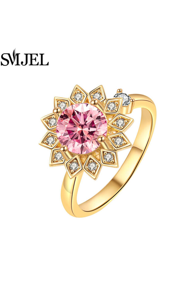 resizable TJZ582 Bohemia Fidget Spinner Ring Anxiety for Women Multiple Crystal Flower Adjustable Op