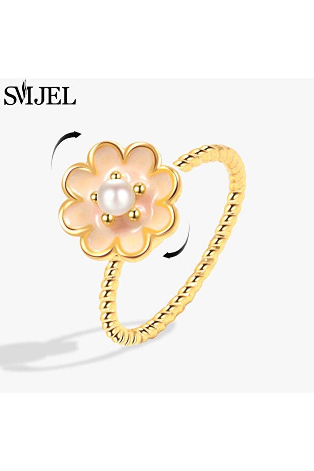 resizable TJZ589 Bohemia Fidget Spinner Ring Anxiety for Women Multiple Crystal Flower Adjustable Op