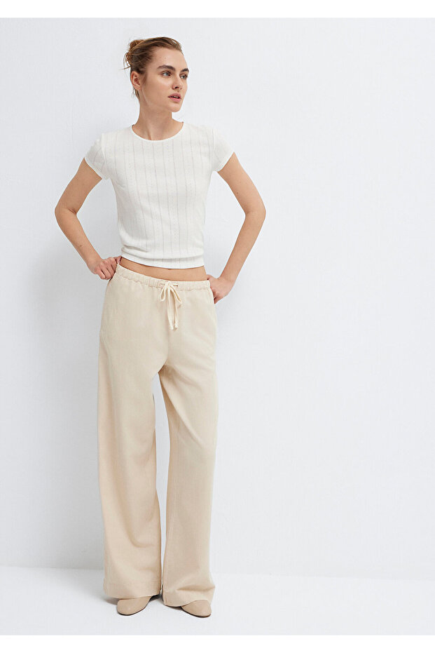(Tencel Tm) Lyocell Blended Lace-Up Beige Pants 1011268-70143