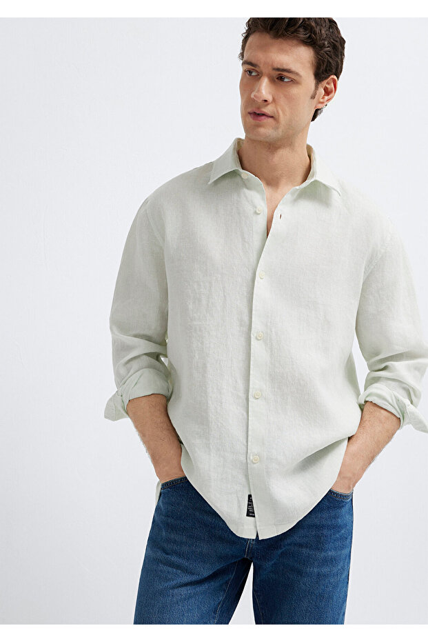 Light Green Linen Shirt Regular Fit / Normal Cut 0211957-71647