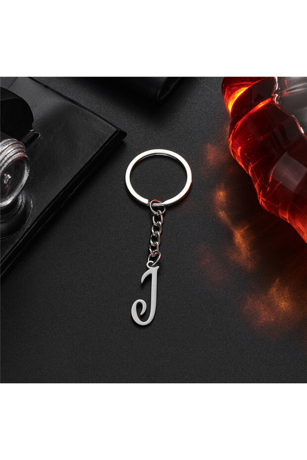 J Fashion DIY A-Z Initials Metal Keychains Holder Pendent Key Chain Women Car Key Ring Simple Letter