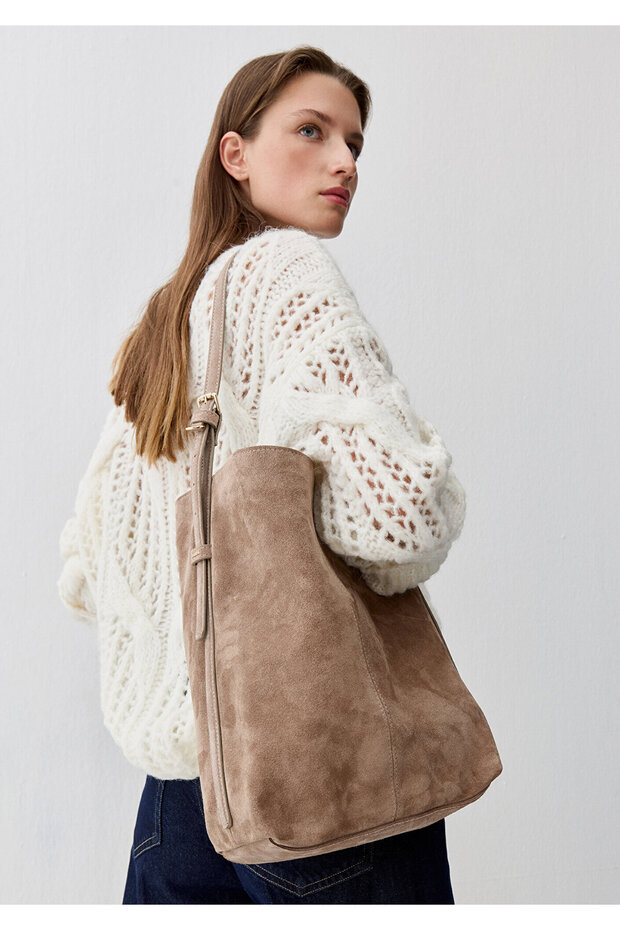 Suede Leather Brown Shoulder Bag 1913696-70367