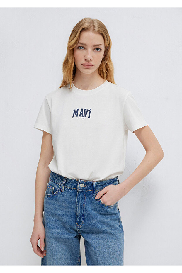 Logo Printed Ecru T-Shirt Regular Fit / Standard Cut 1613412-70057