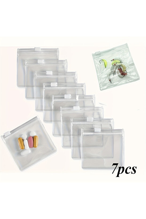 7 pieces 7Pcs Mini Cosmetic Organizer,Reusable Zippered Pill Storage,Medicine Bags Travel Pill Bags