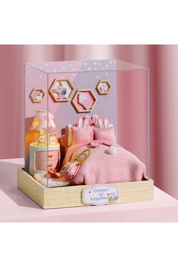 QT-028 Doll House Kit Mini DIY Flower House Handmade 3D Puzzle Assembly Building Toys Home Bedroom D