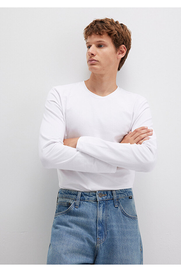 Long Sleeve White Basic T-Shirt Fitted 062477-23248
