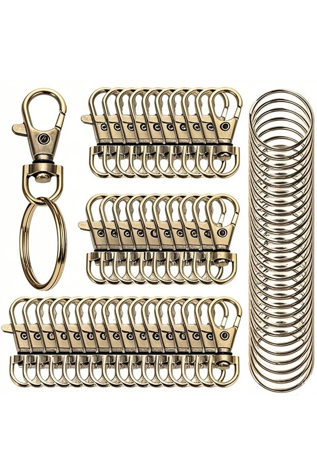 20plus20PCS Bronze 20/40/60 PCS Keychain Hook with Key Ring Keychain Clip Hook with Flat Ring for La