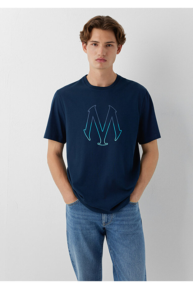 Logo Printed Navy Blue T-Shirt Regular Fit / Normal Cut 0610635-70490
