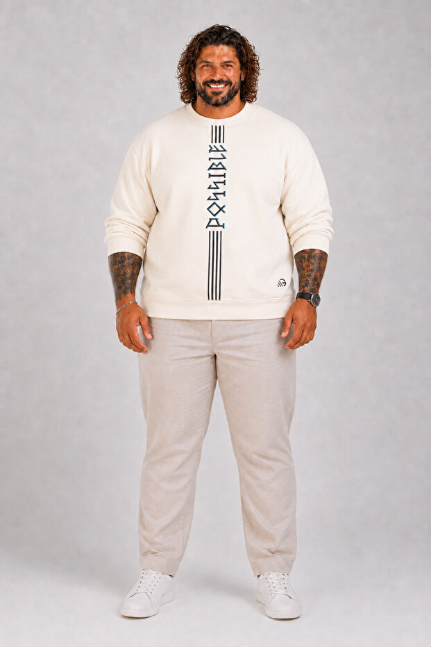 Large Size Crew Neck 3Ip Sweat Possible 25719 Beige