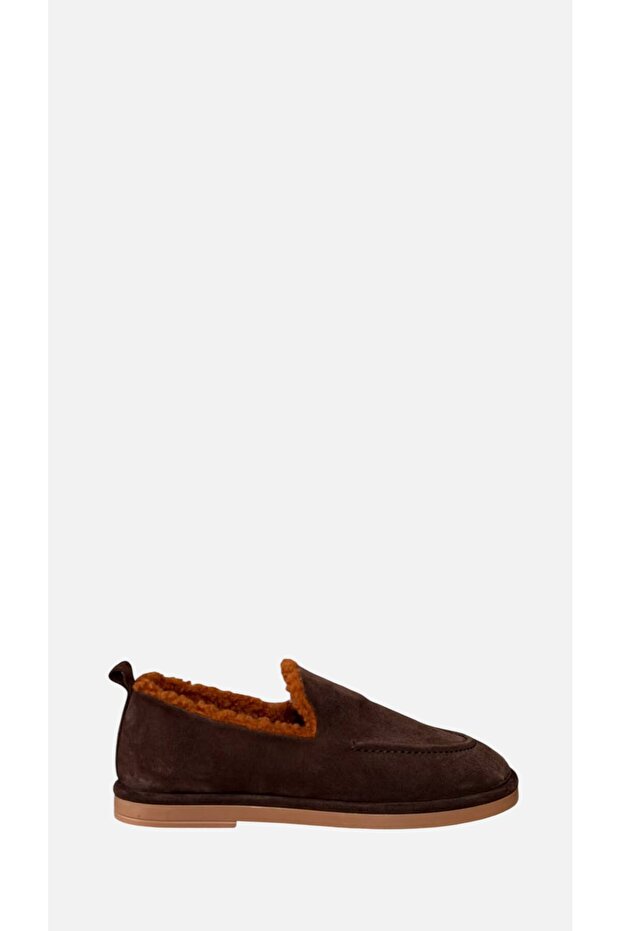 Si̇mba Women's Lofer with Fur Inside Winter Genuine Leather Brown Suede
