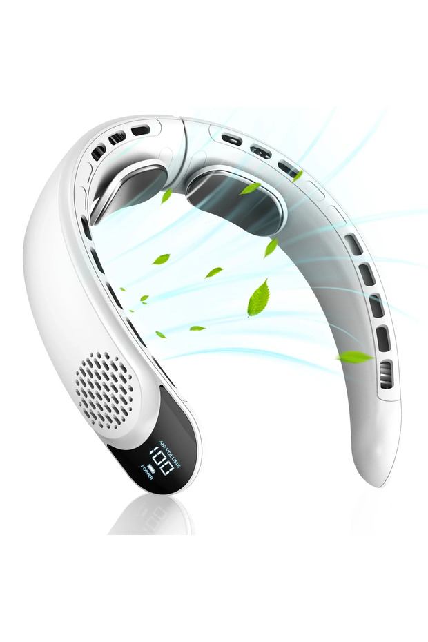 white 4000mAh Leafless Portable Neck Fan Turbine Vaneless Design 3 Gears Super Strong Wind Fast Cool