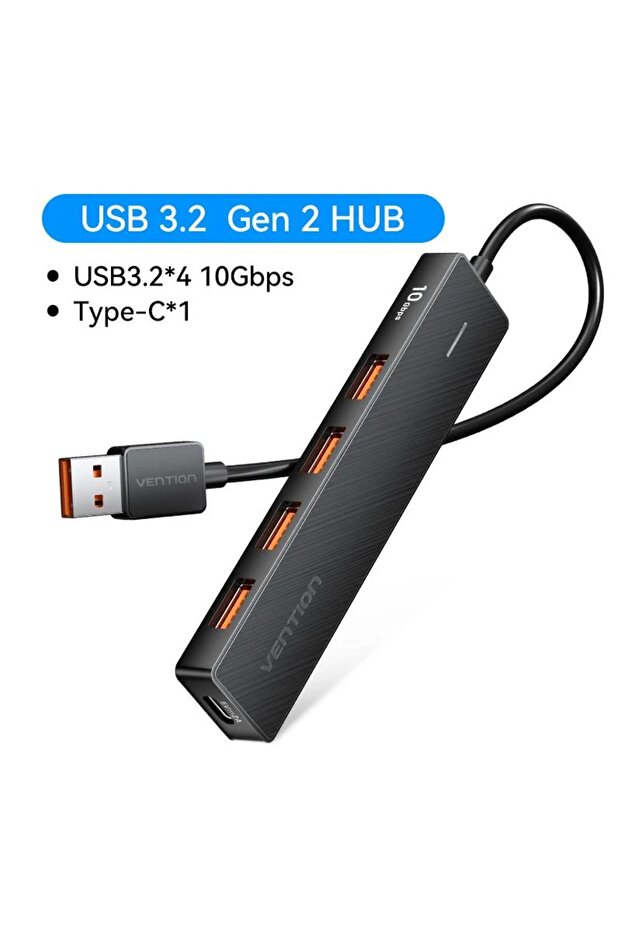 USB 3.2 10Gbps Vention Usb Hub 3.2 10Gbps 4 Port ABS Hub USB for Laptop Multi Splitter Adapter For X