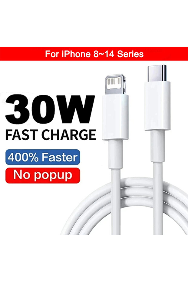 كابل USB C بطول 1 متر وقدرة 30 واط، كابل USB PD 30 واط لأجهزة آبل آيفون 15، 14، 13، 12، 11، 16 برو ماكس، 7، 8 بلس، XS، X، شحن سريع.