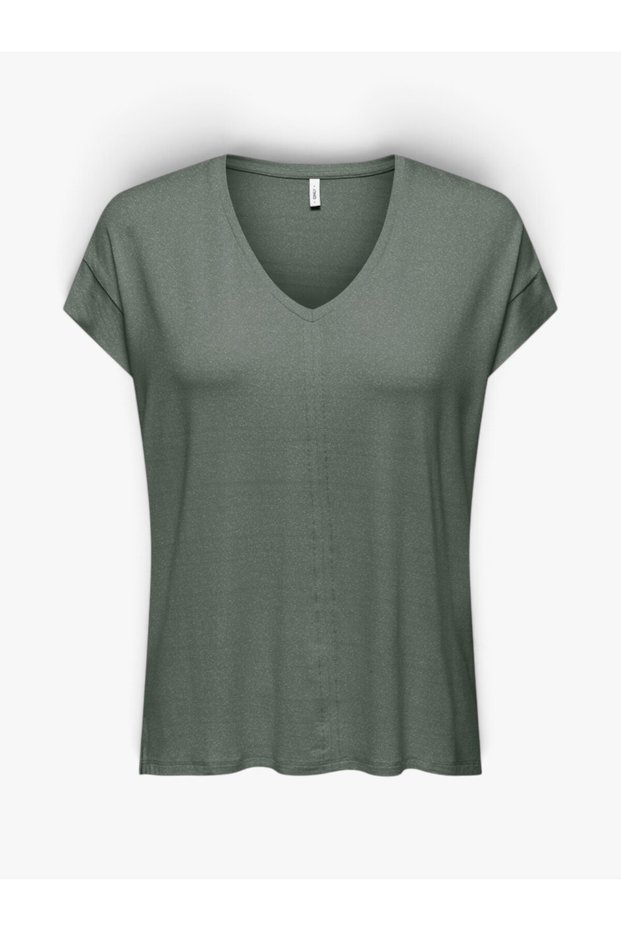Onlcarrie S/S Stitch Glitter Top Jrs Women's Green T-Shirt - 15369279