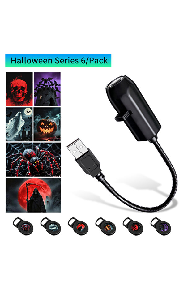 Halloween 6 Films Halloween Led Projection Night Light Pumpkin Ceiling Wall Lamp USB Moon Projector