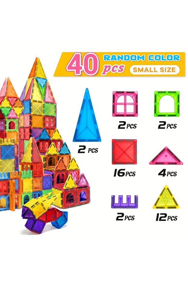 40Pcs Magnetic Building Block Toys, Magnetic Blocks, Medium-Sized Stacked Building and Puzzle Toys,