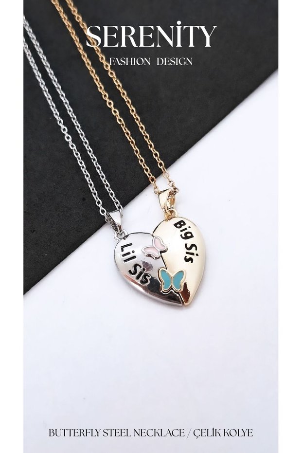 Butterfly Figured Sisterhood Couple Steel Necklace