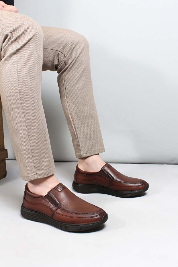 Genuine Leather Orthopedic Tan Men's Casual Shoes 951MA204