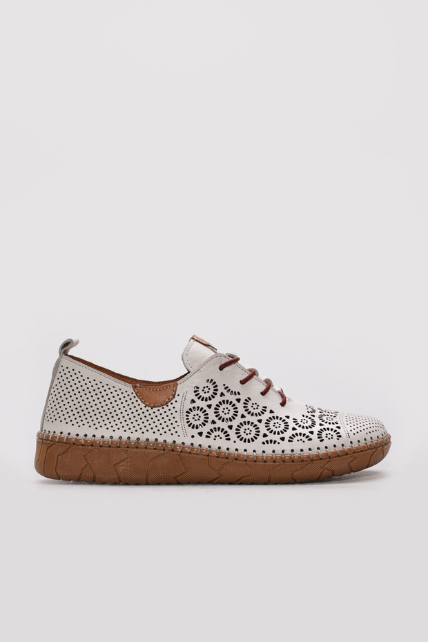 Genuine Leather Beige Women's Casual Shoes 657Za003