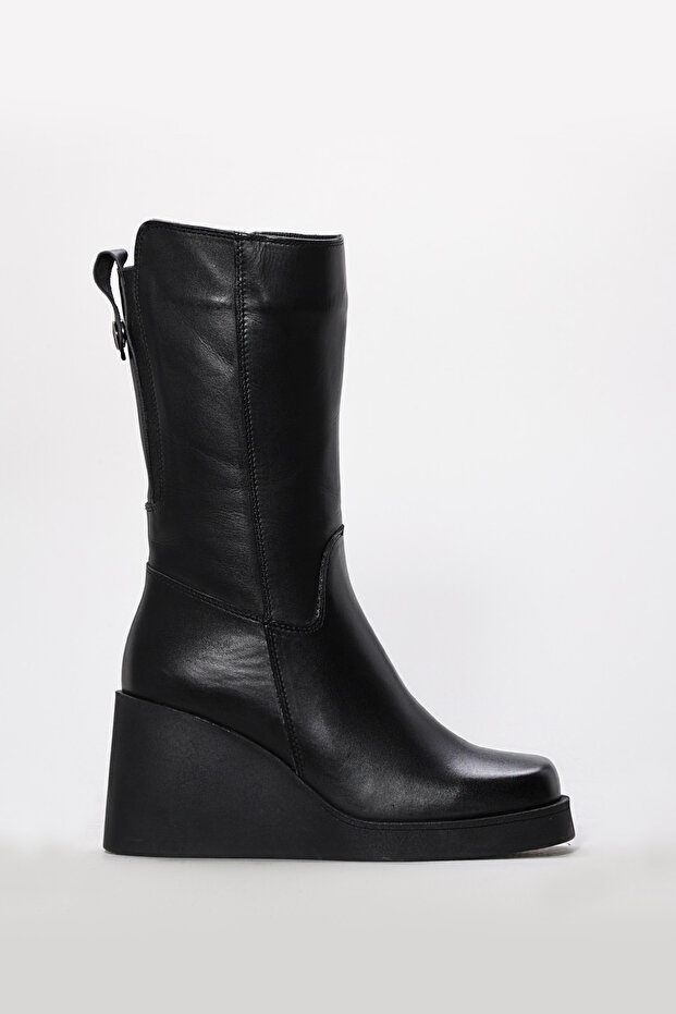 Genuine Leather Black Women's Wedge Heel Boots 124Sza2501