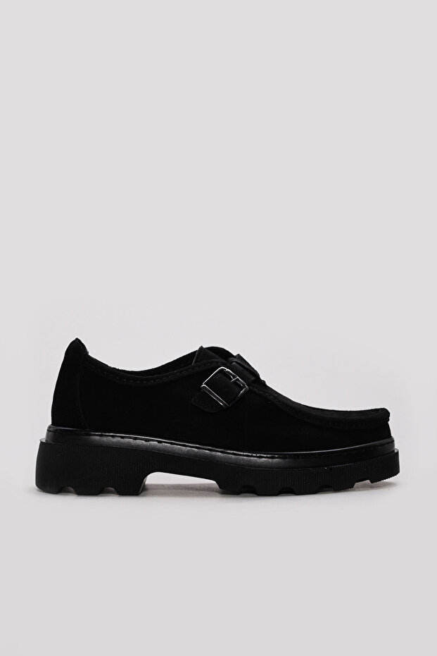 Genuine Leather Black Suede Women's Casual Shoes 313Za1014