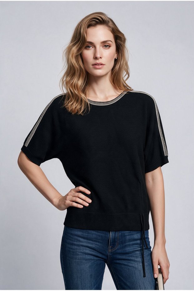 Stone Embellished Drawstring Blouse