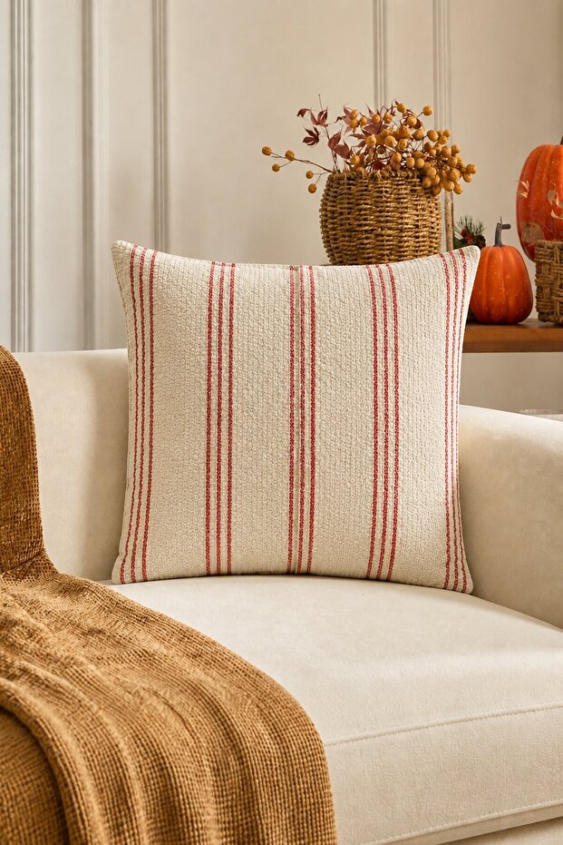 Line Throw Pillow Cover 43X43 cm Red