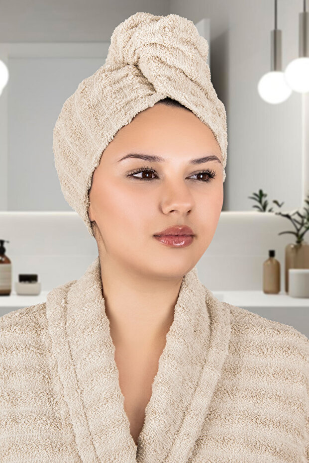 Soft Towel Hair Drying Cap Beige