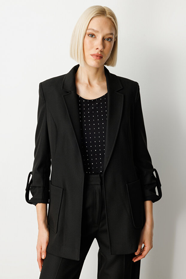 Bag with Handle Epaulettes and Pocket Jacket Black 5057-26K