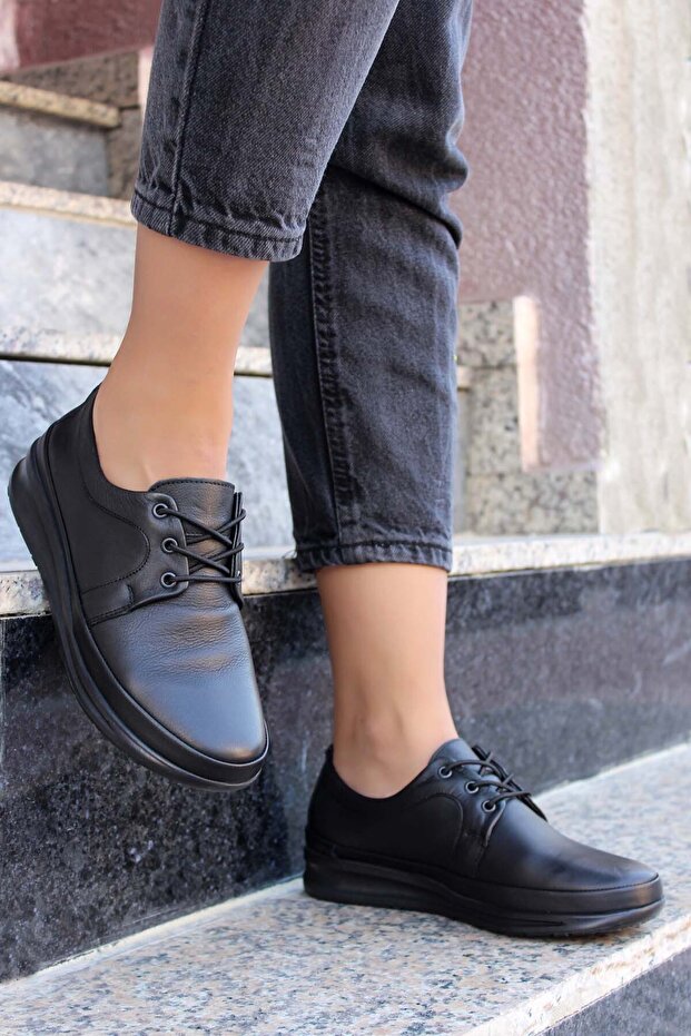 Genuine Leather Black Women's Casual Shoes 864ZA1203