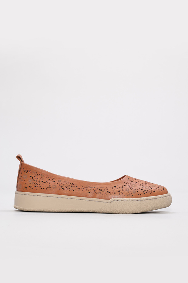 Genuine Leather Tan Women's Ballerina Shoes 657Za3331