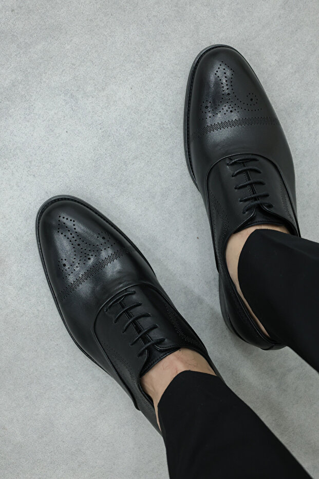 Genuine Leather Black Men's Classic Shoes 867MA077