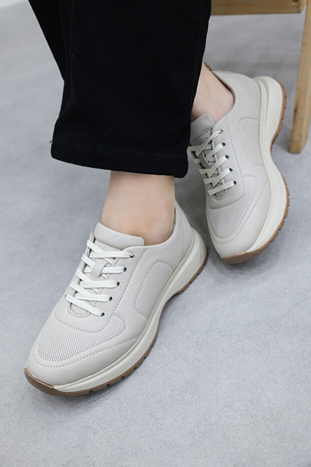 Genuine Leather Beige Women's Casual Shoes 169Za6313