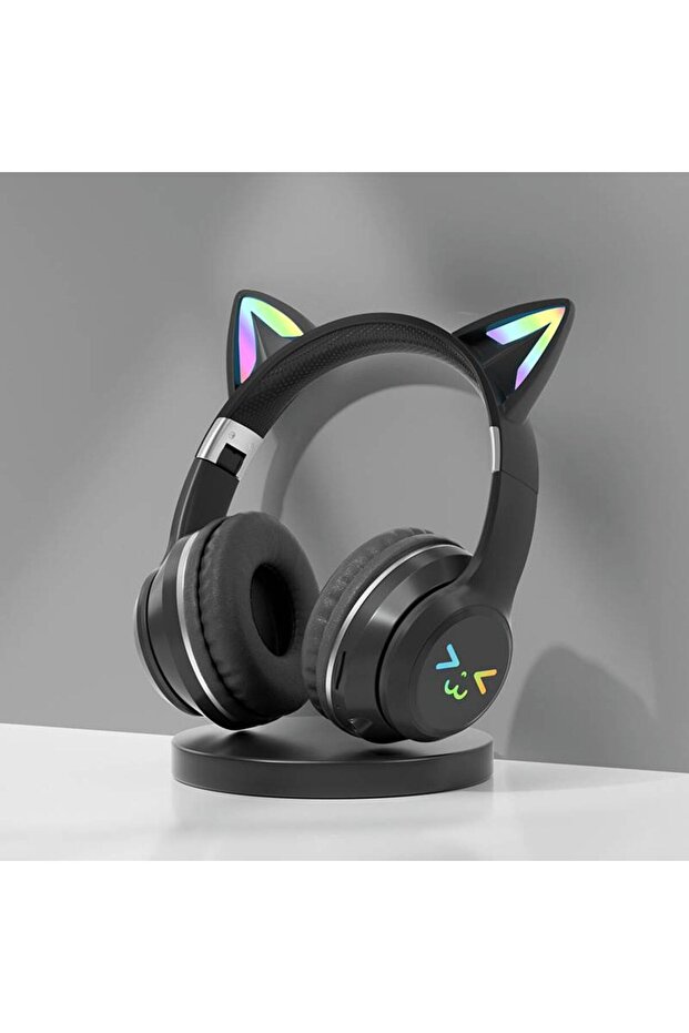 black Gradient wireless Headphones RGB cute cat ear Bluetooth Earphones with microphone Stereo Music