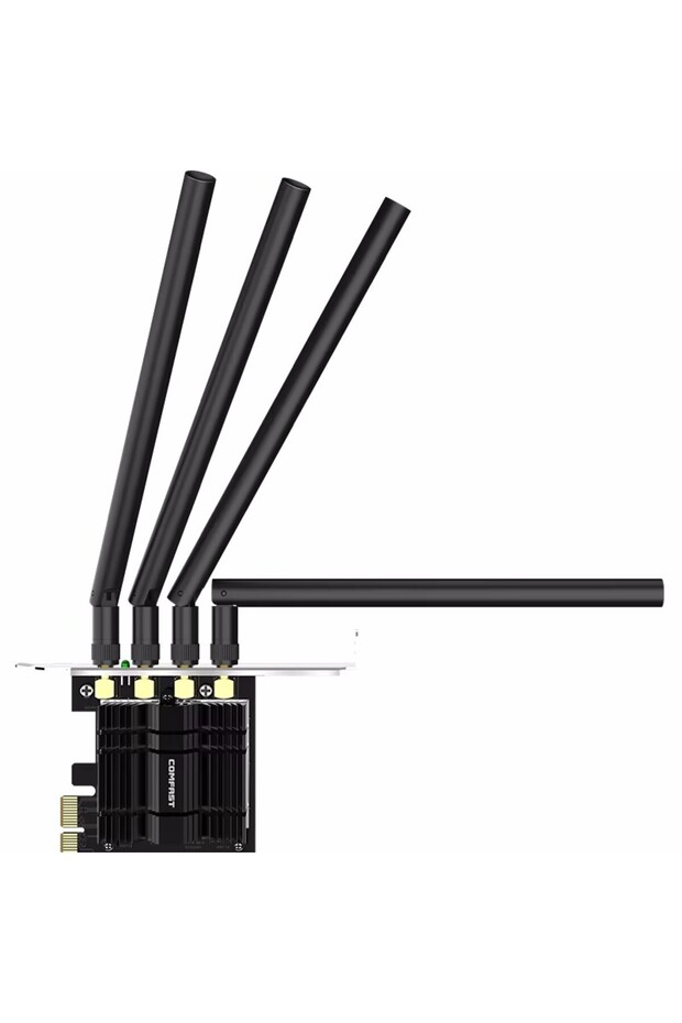 محول لاسلكي CF-WP1750 COMFAST WiFi 5 PCI-E بسرعة 1750 ميجابت في الثانية، يدعم تقنية MU-MIMO، بتردد 2.4 جيجاهرتز/5 جيجاهرتز، مزود بأربعة هوائيات.