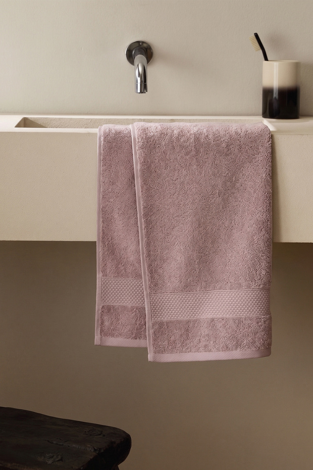 Assos 2 Pieces Hand and Hair Towels 50X90 Cm, 100% Cotton Karde Yarn, 440 Gsm - Dusty Rose Pink