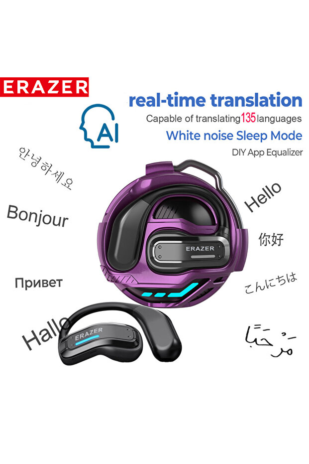 AL PURPLE ERAZER X8 AI Translator Earbuds Gaming Bluetooth 5.4 Wireless Headphones Low Latency HD Ca