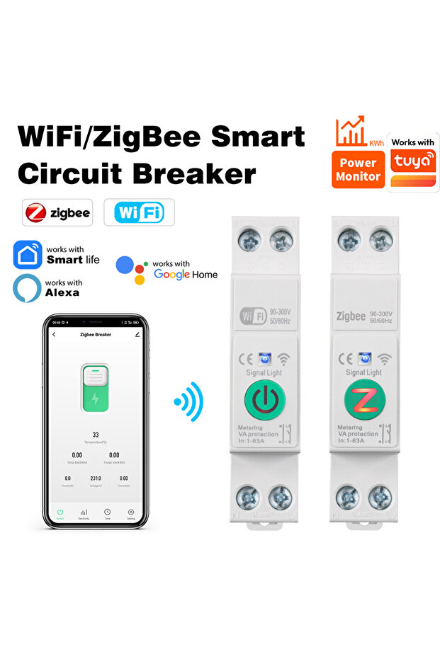 Zigbee 1-63A ZigBee/WiFi Smart Circuit Breaker 1-63A With Metering DIN Rail For Smart Home Wireless