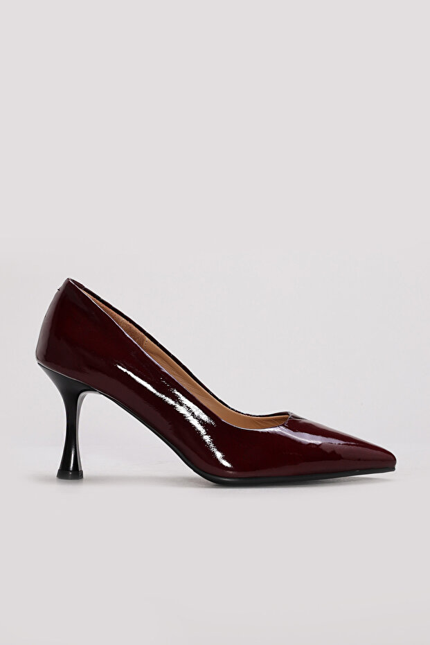 Genuine Leather Burgundy Patent Leather Burgundy Crocodile Women's Thin Heel Shoes 210Za1708
