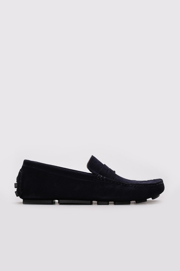 Genuine Leather Navy Blue Suede Men's Casual Shoes 216Mam3