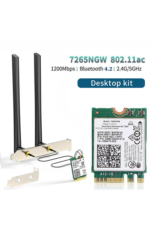 AC7265 Desktop Kit WiFi Adapter 7265NGW 1200Mbps Bluetooth 4.2 M.2 Desktop Kit 2.4G 5G for PC Laptop