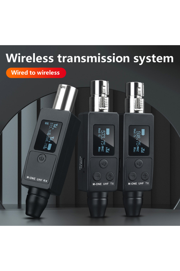 محول ميكروفون لاسلكي UHF ثنائي القناة مع جهاز إرسال واستقبال XLR وبطارية قابلة لإعادة الشحن