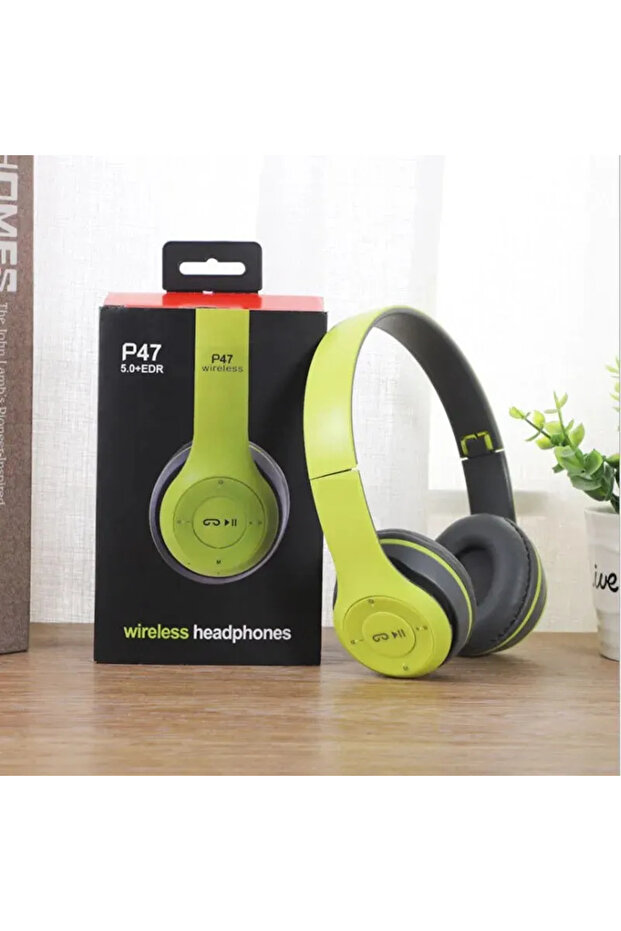 green P47 Bluetooth 5.0 Wireless Headphone Foldable HIFI Stereo Bass Earphone Kid Helmet Gif