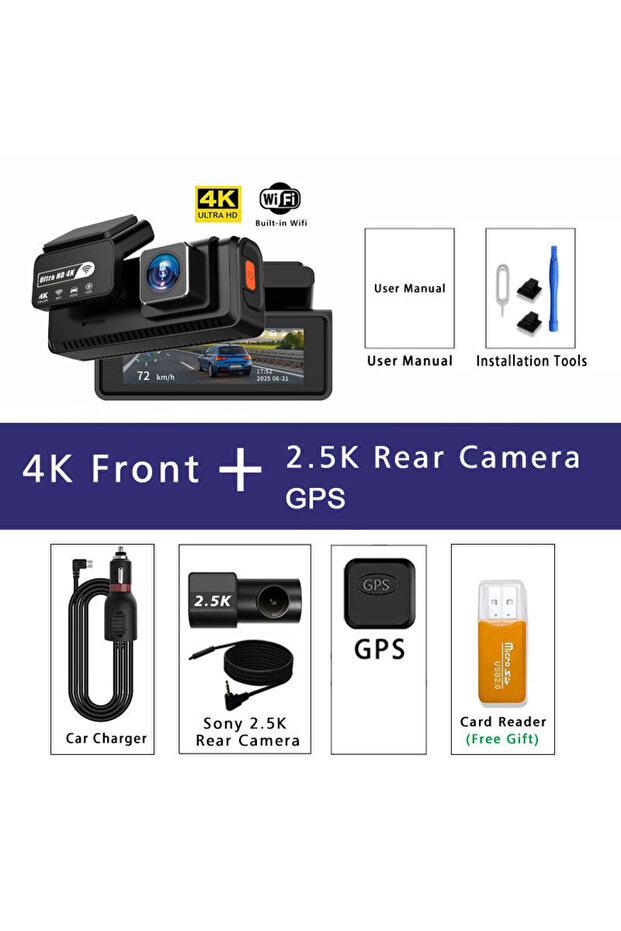 AL57-2.5K Rear-GPS ADAS Dash Cam 4K+2.5K GPS WIFI 24H Night Vision Mini Optional Rear Lens Dashcam C